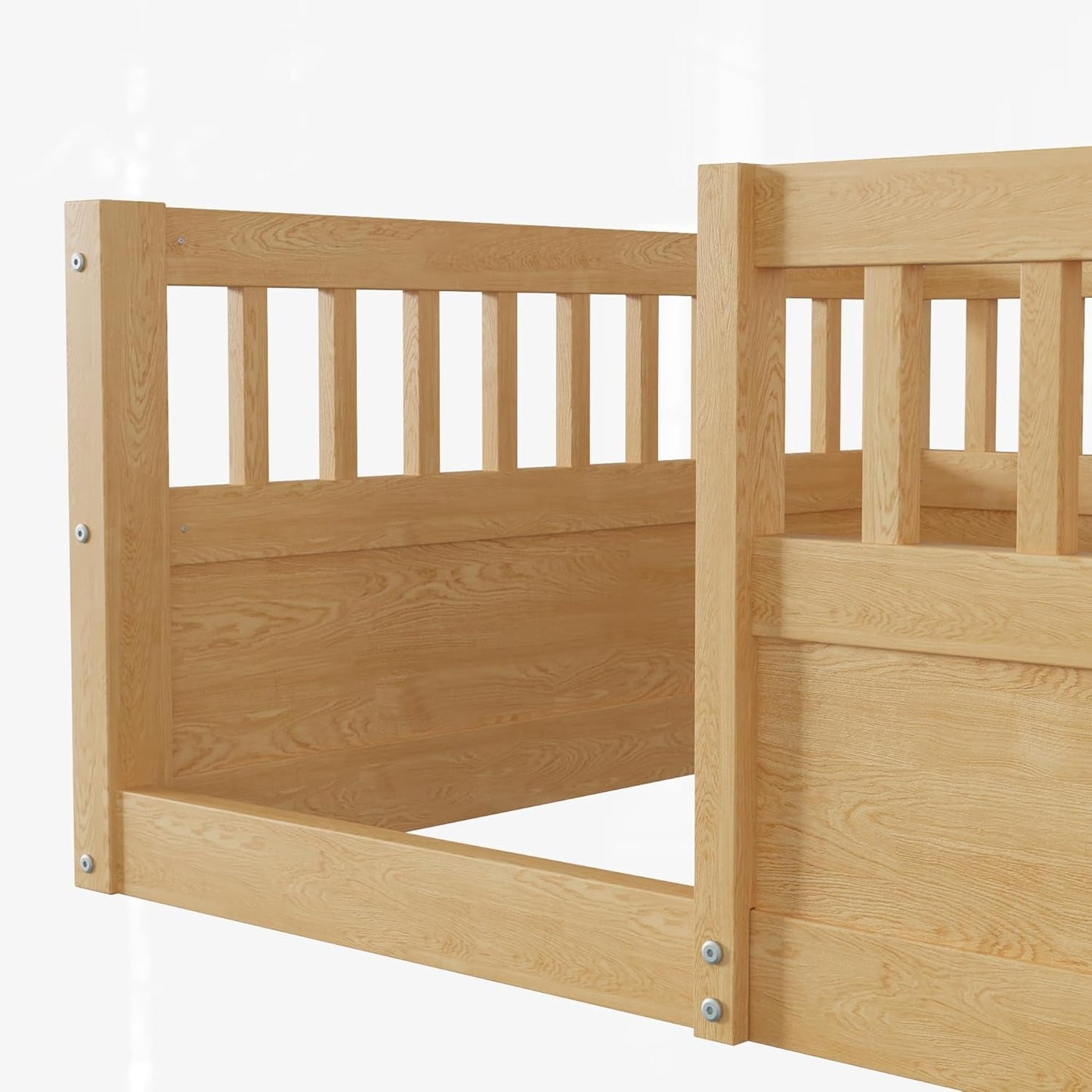 Twin Montessori Floor Bed With High Safety Rails Natural