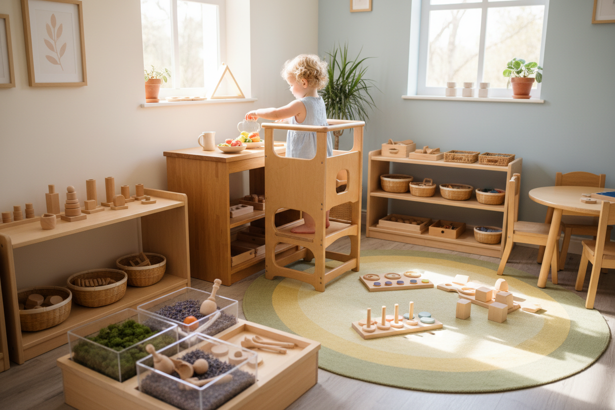 generate me a image related to kids and montesori equipment for toddlers 